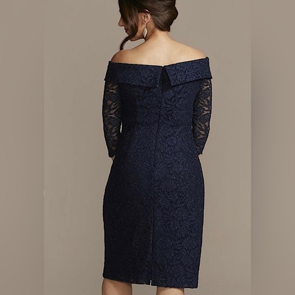 OLEG CASSINI off-the-shoulder knee-length lace dress SIZE 10 NWT - Picture 3 of 5